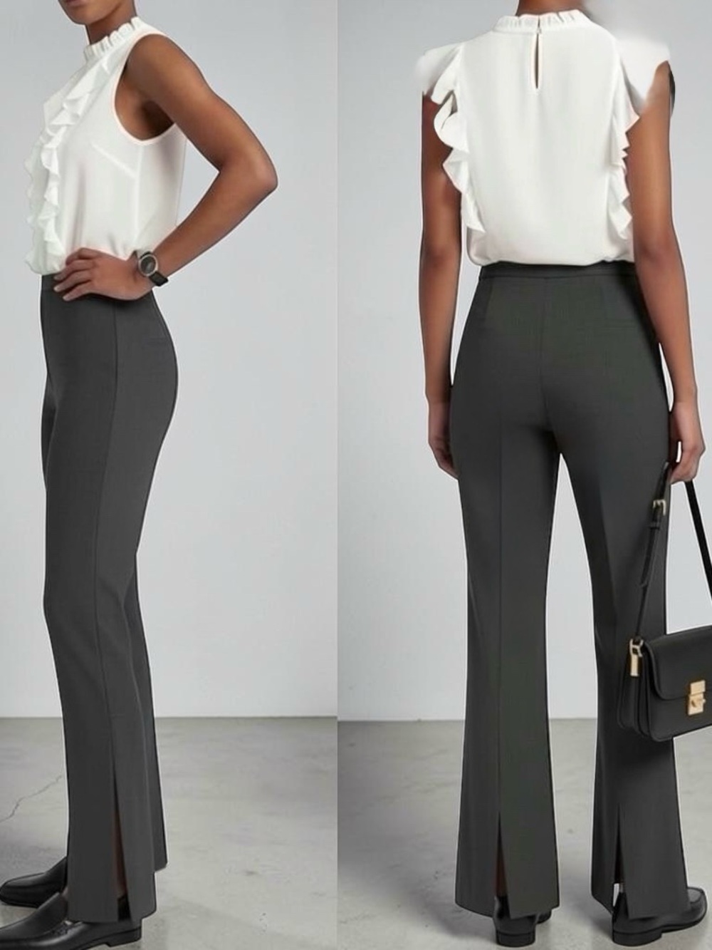 ESCADA Virgin Wool Split Hem Dress Pants Black Size 40 (US 10) High Rise Trouser